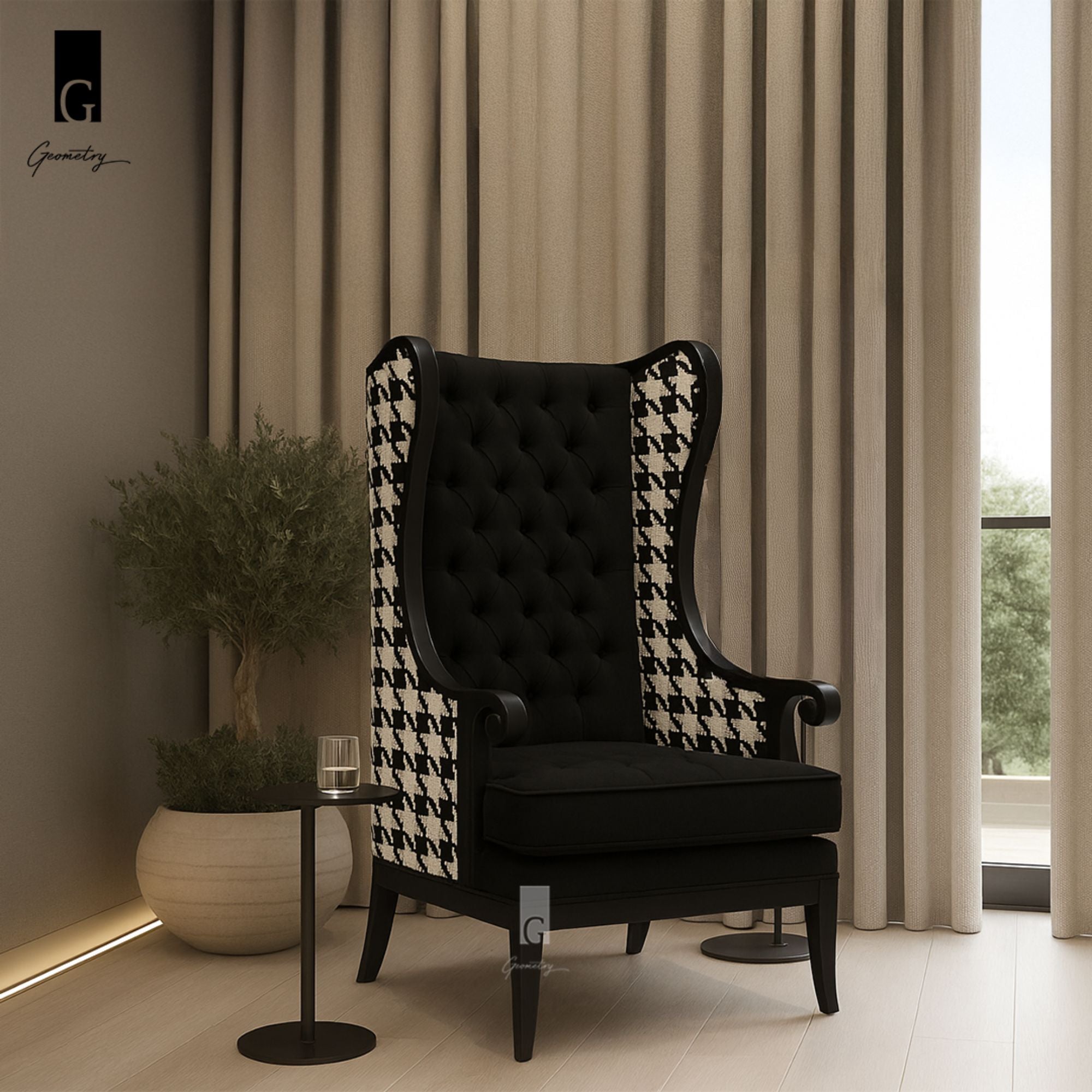 Houndstooth Wing Chair aka Checkmate
